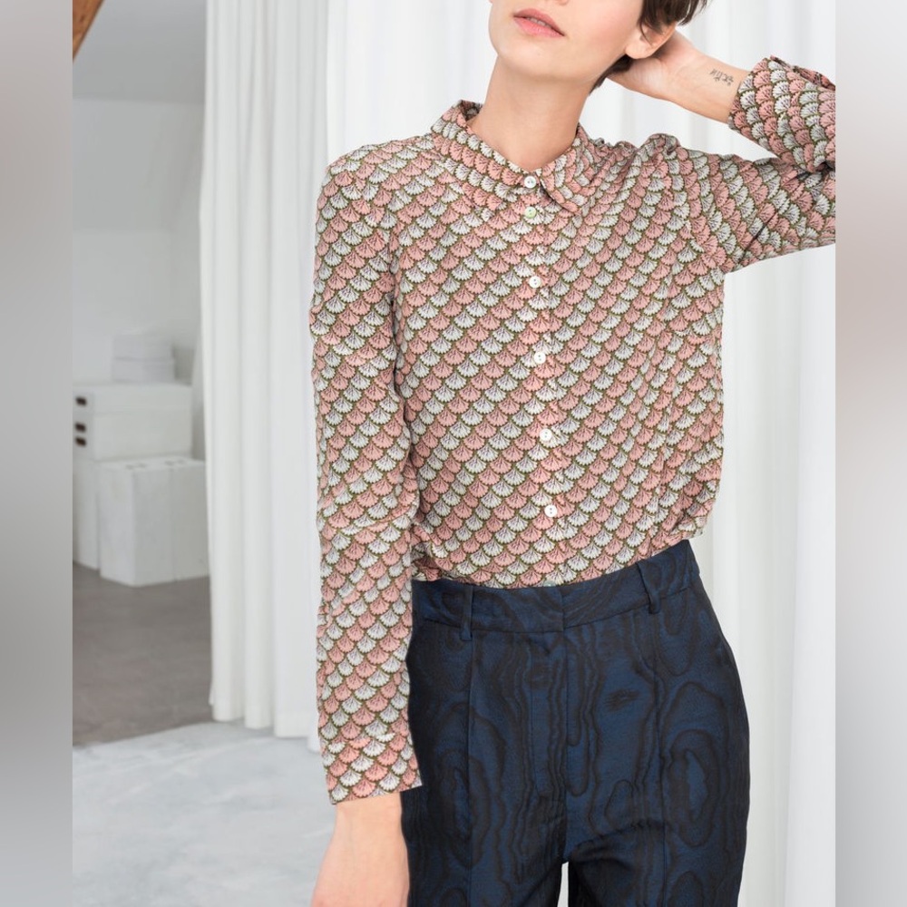 & Other Stories Fan Print Button Up Shirt